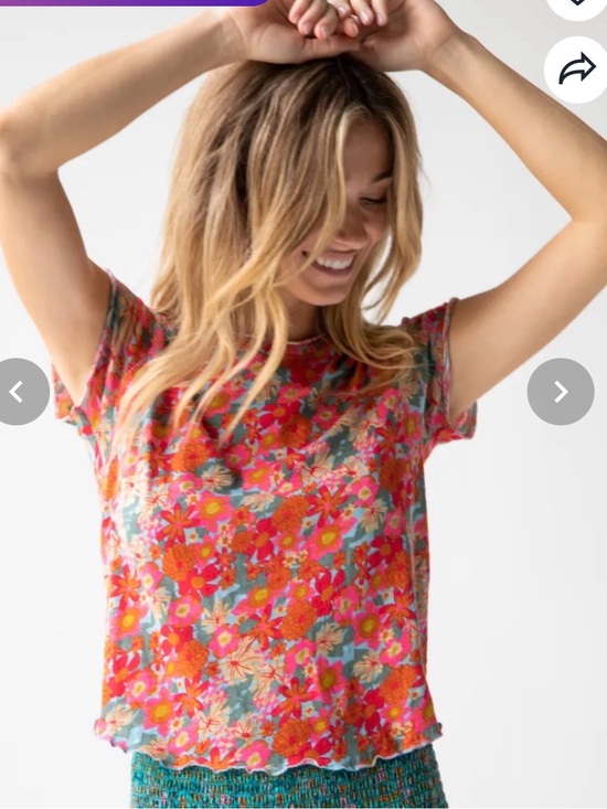 NATURAL LIFE Tops - Natural Life Lily Printed Knit Tee Shirt - Pink Red Floral